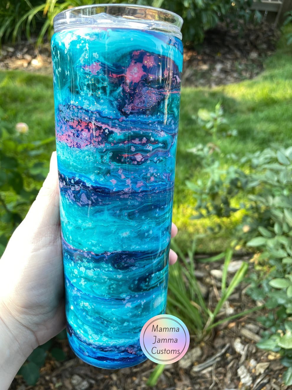 Blue Pink Teal Ink Swirl 20 oz Straight Tumbler