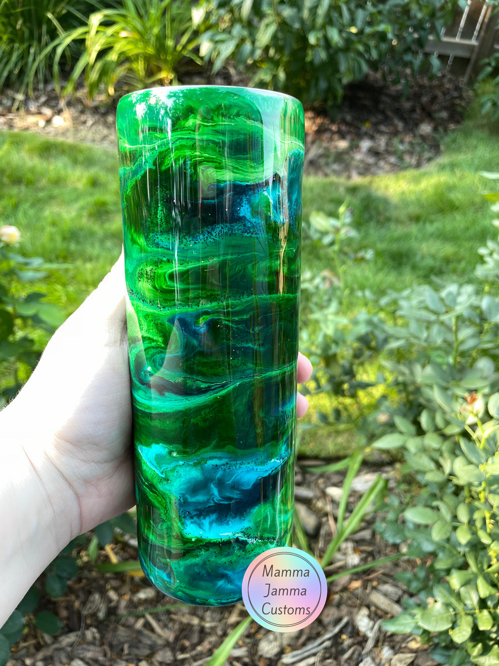 Blue Green Ink Swirl 20 oz Straight Tumbler