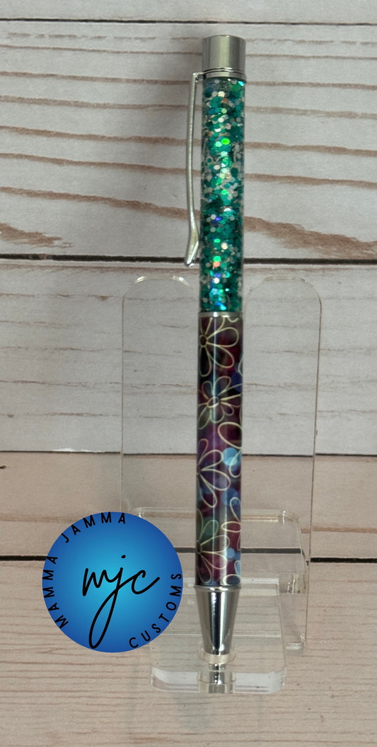 Green Flowers Snow Globe Pen