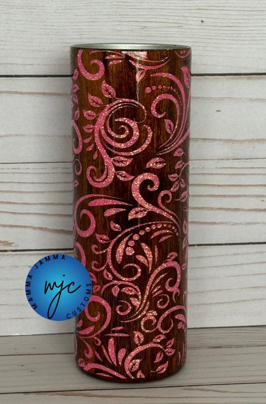 Pink Tooled Leather 20 oz Straight Tumbler