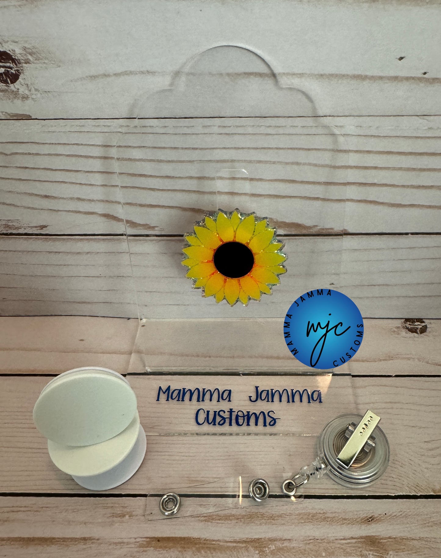 Rainbow Sunflower Badge Reel or Phone Grip