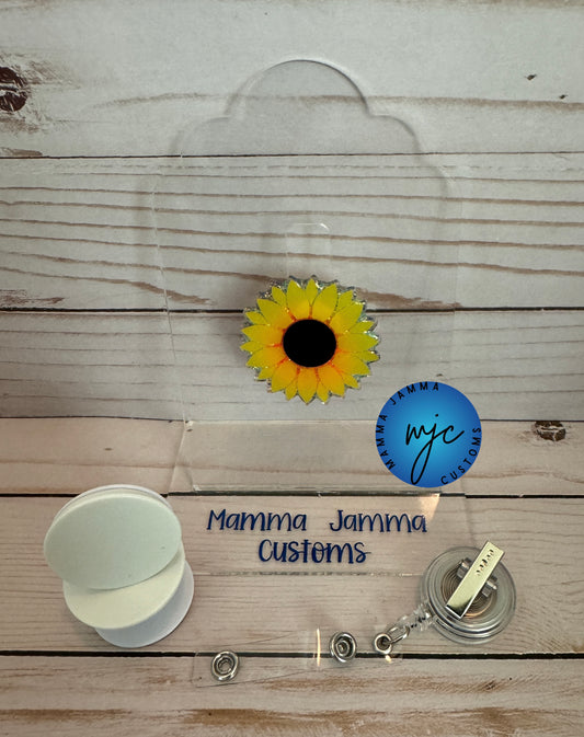 Rainbow Sunflower Badge Reel or Phone Grip