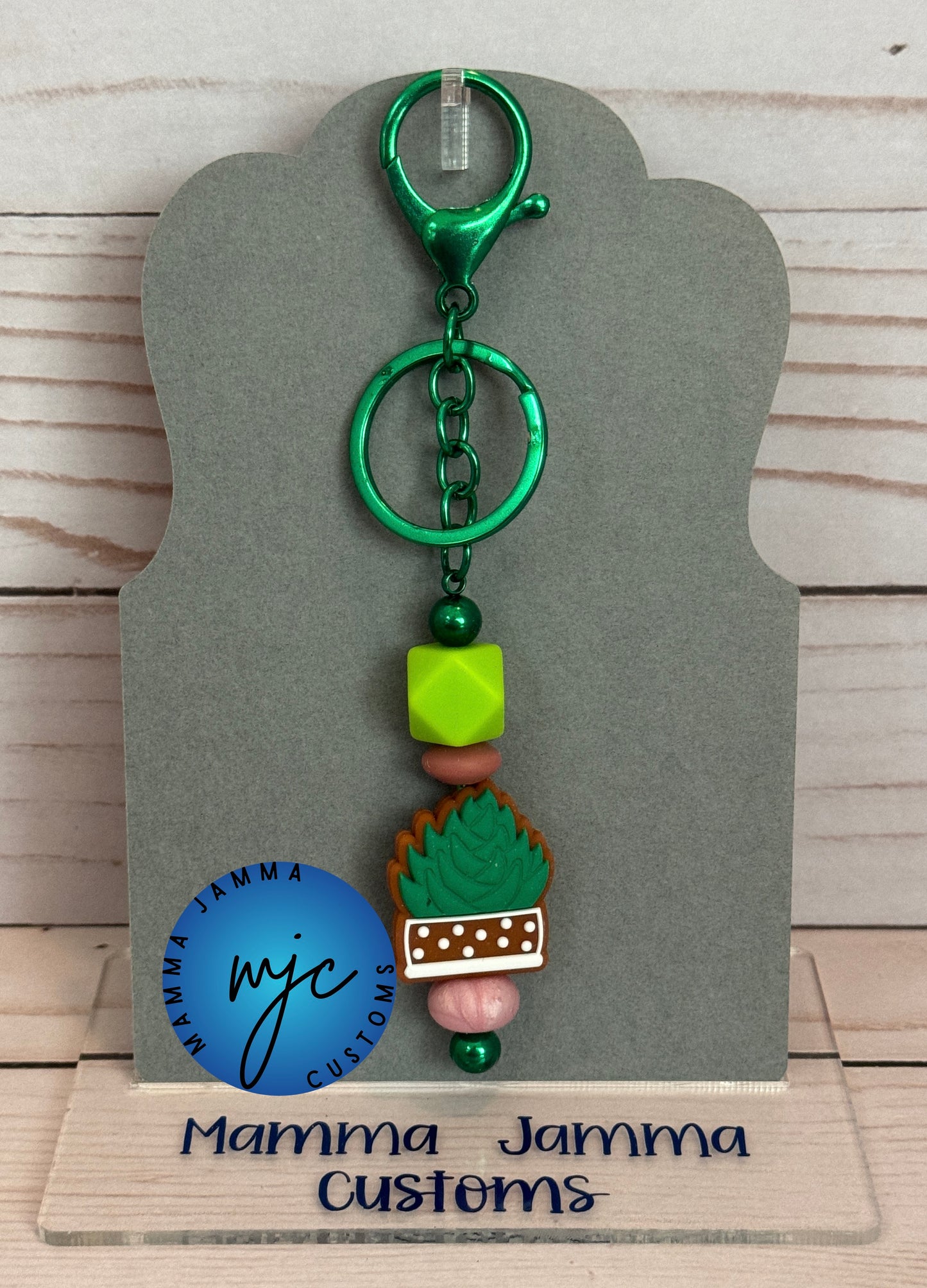 Succulent Beaded Keychain